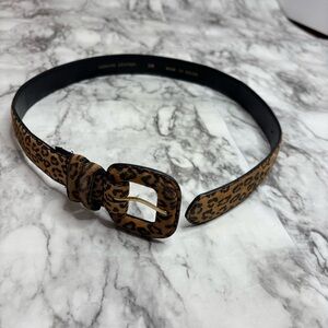 Vintage animal print genuine leather belt chunky buckle size small tan brown